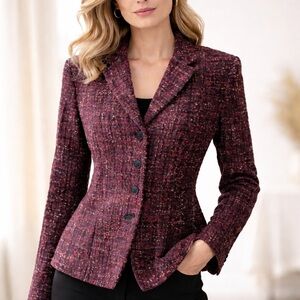 Jones New York Burgundy Tweed Blazer Tailored Powder Piece